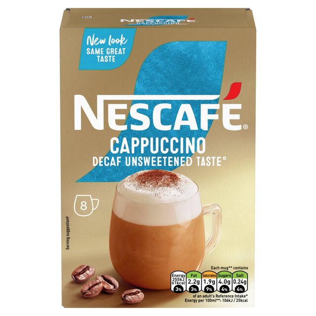 Nescafe Cappuccino Decaf Unsweet Instant Coffee 8 per pack